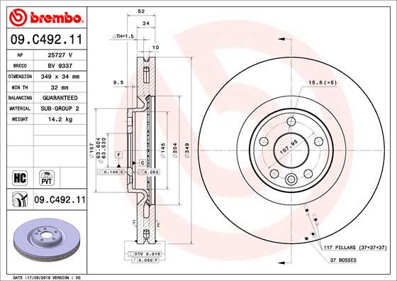 Stabdžių diskas BREMBO 09.C492.11