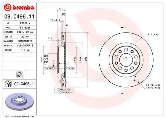 Гальмівний диск BREMBO 09.C496.11