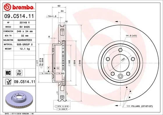 Stabdžių diskas BREMBO 09.C514.11