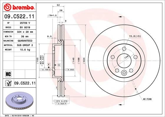 Stabdžių diskas BREMBO 09.C522.11