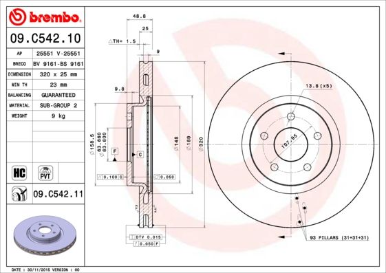 Brake Disc BREMBO 09.C542.11