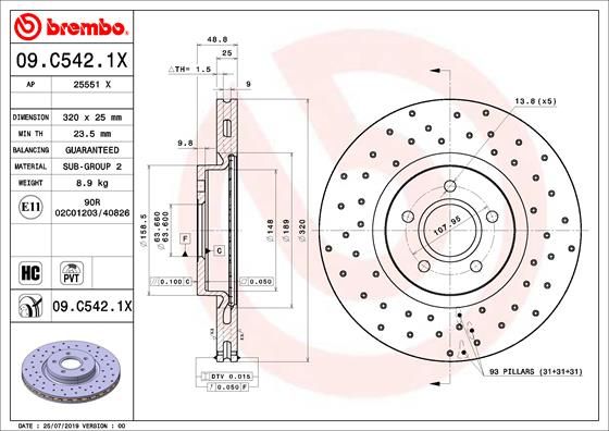 Stabdžių diskas BREMBO 09.C542.1X