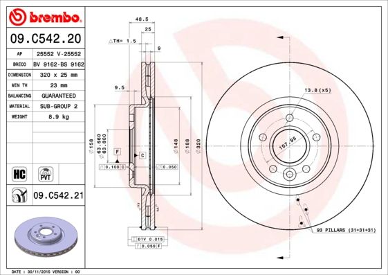 Гальмівний диск BREMBO 09.C542.21