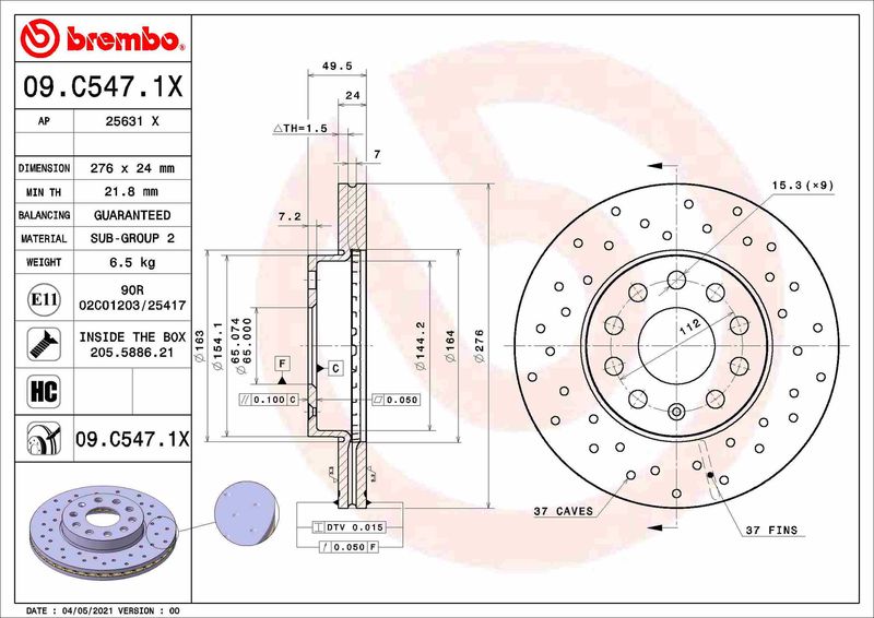 Гальмівний диск BREMBO 09.C547.1X