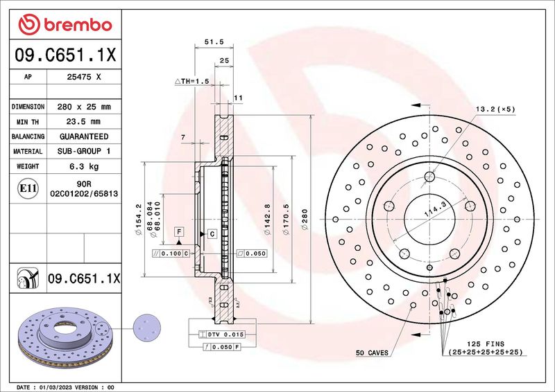 Stabdžių diskas BREMBO 09.C651.1X