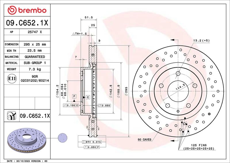 Stabdžių diskas BREMBO 09.C652.1X