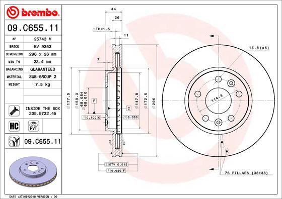 Stabdžių diskas BREMBO 09.C655.11