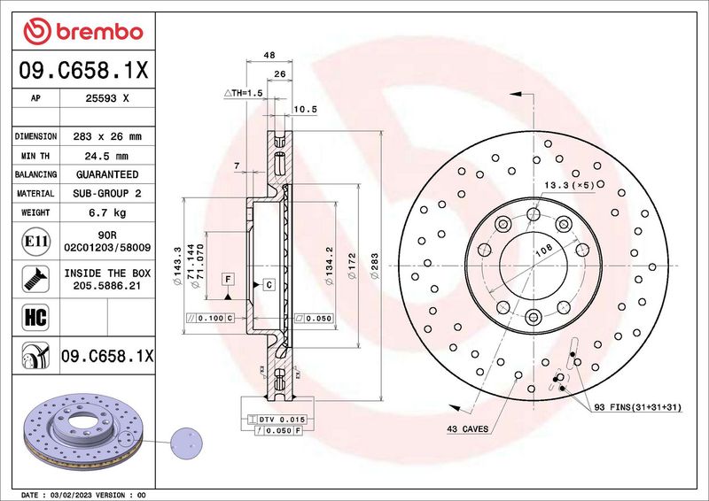 Stabdžių diskas BREMBO 09.C658.1X