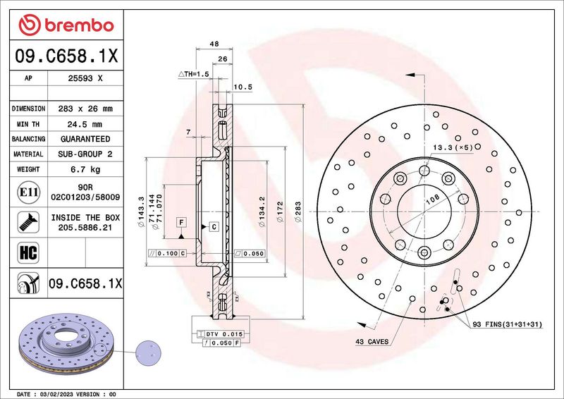 Гальмівний диск BREMBO 09.C658.1X