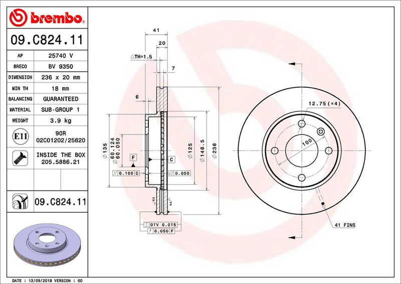 Stabdžių diskas BREMBO 09.C824.11