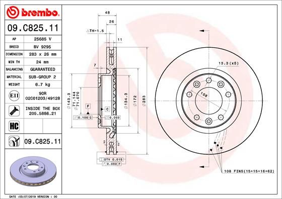 Stabdžių diskas BREMBO 09.C825.11