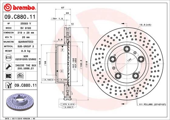 Stabdžių diskas BREMBO 09.C880.11