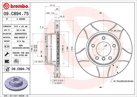 Stabdžių diskas BREMBO 09.C894.75