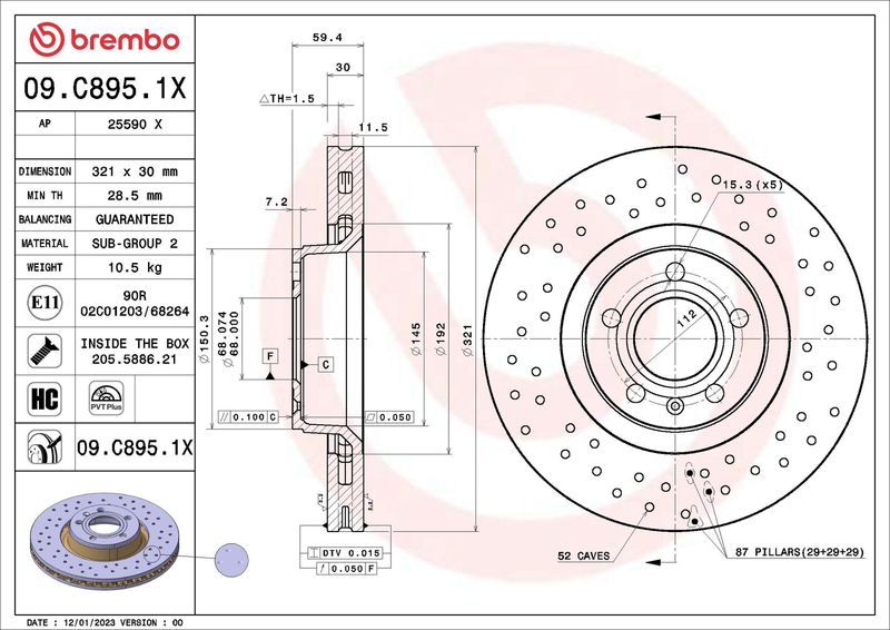 Stabdžių diskas BREMBO 09.C895.1X