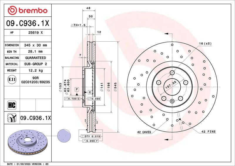 Гальмівний диск BREMBO 09.C936.1X