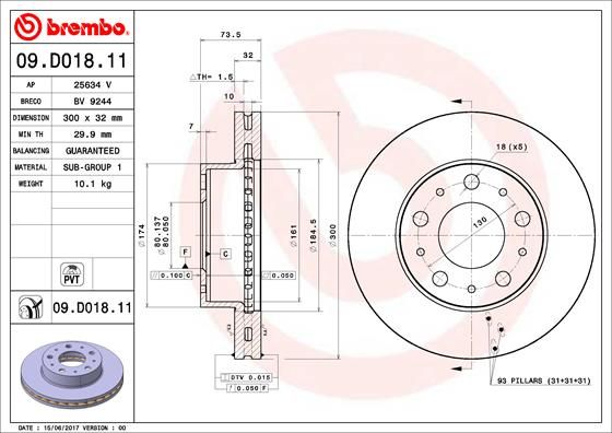 Stabdžių diskas BREMBO 09.D018.11