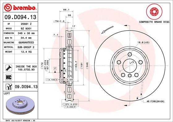 Stabdžių diskas BREMBO 09.D094.13