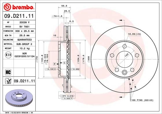 Stabdžių diskas BREMBO 09.D211.11