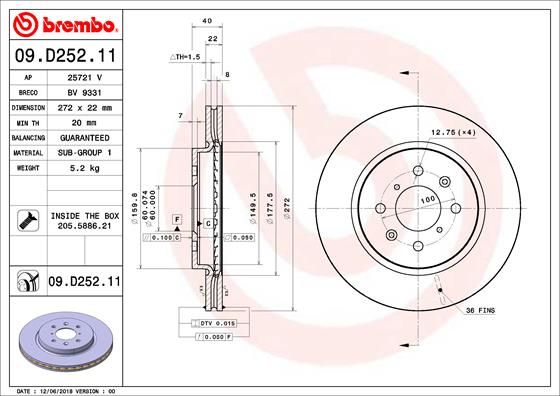 Stabdžių diskas BREMBO 09.D252.11