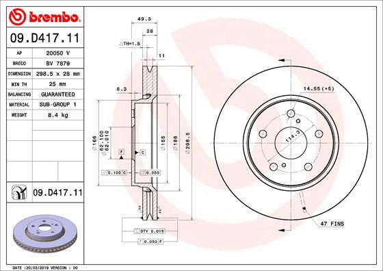 Stabdžių diskas BREMBO 09.D417.11