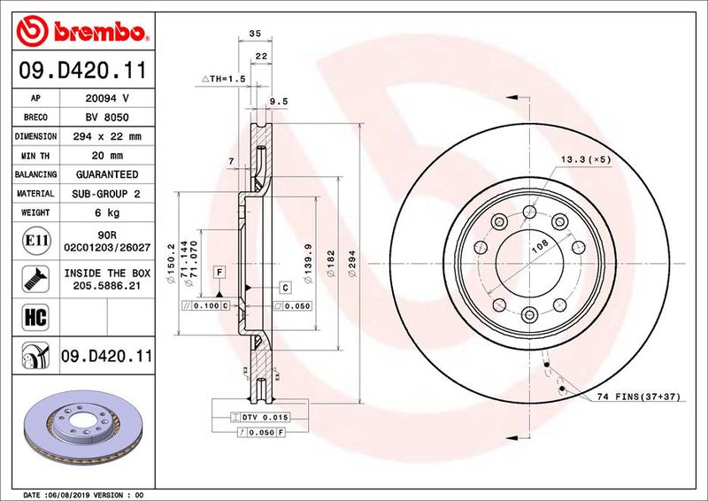 Stabdžių diskas BREMBO 09.D420.11