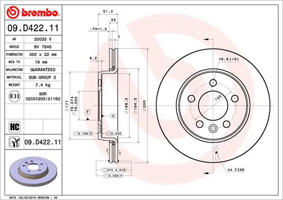 Stabdžių diskas BREMBO 09.D422.11
