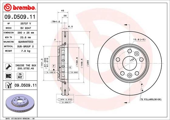 Гальмівний диск BREMBO 09.D509.11