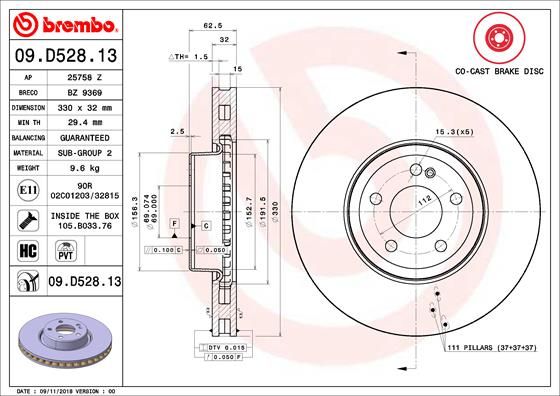 Stabdžių diskas BREMBO 09.D528.13