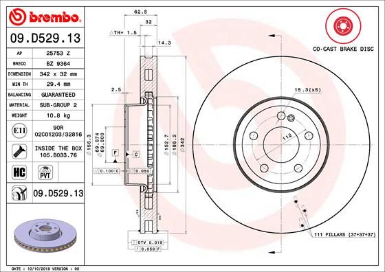 Brake Disc BREMBO 09.D529.13