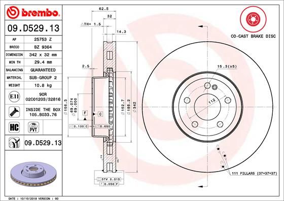 Гальмівний диск BREMBO 09.D529.13