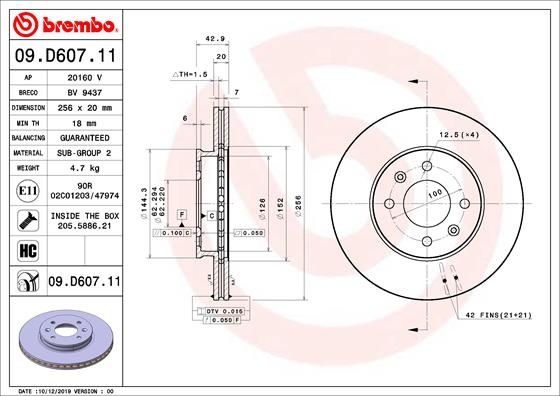 Stabdžių diskas BREMBO 09.D607.11