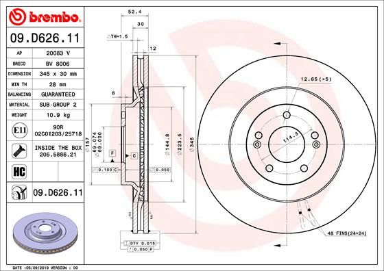 Stabdžių diskas BREMBO 09.D626.11