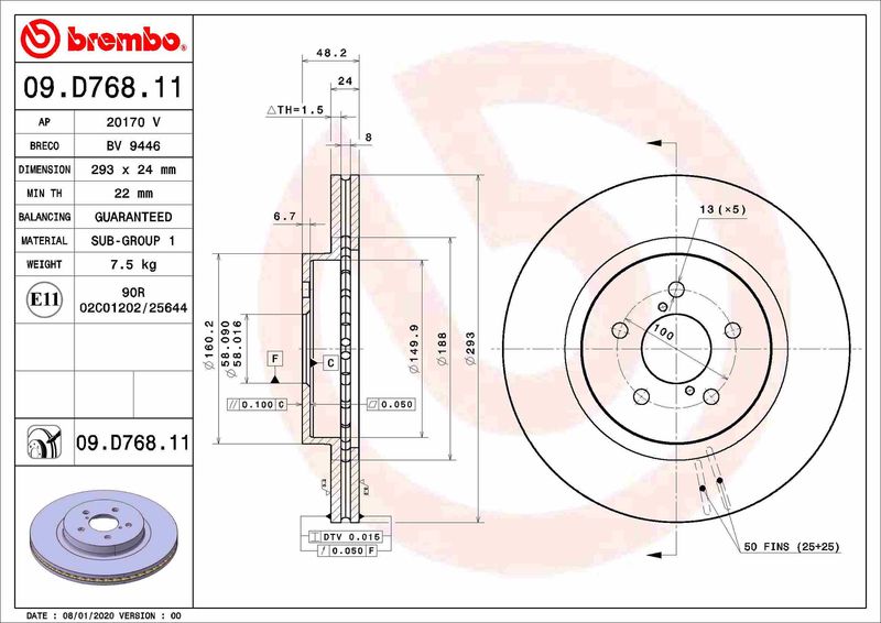 Stabdžių diskas BREMBO 09.D768.11