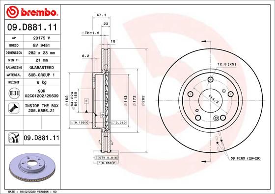 Stabdžių diskas BREMBO 09.D881.11