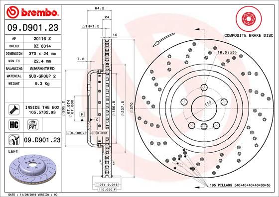 Stabdžių diskas BREMBO 09.D901.23