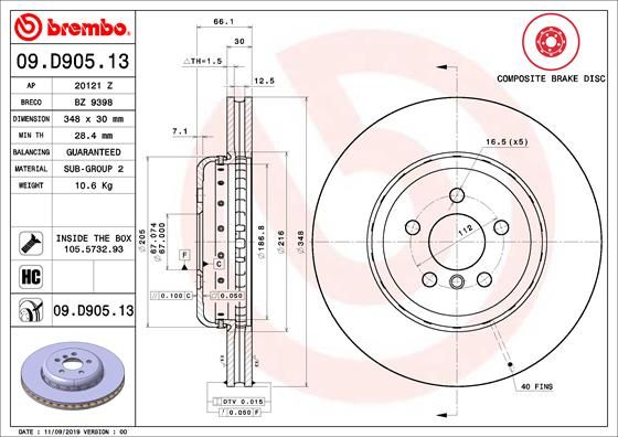 Stabdžių diskas BREMBO 09.D905.13