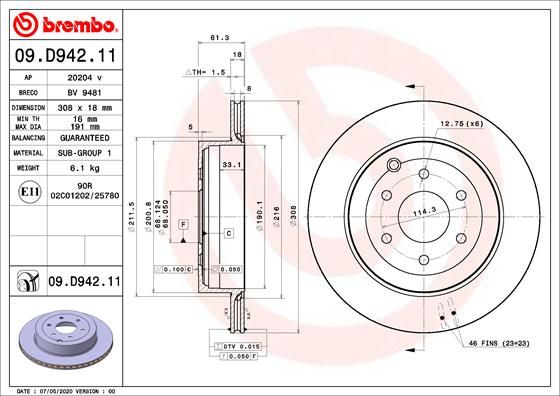 Stabdžių diskas BREMBO 09.D942.11