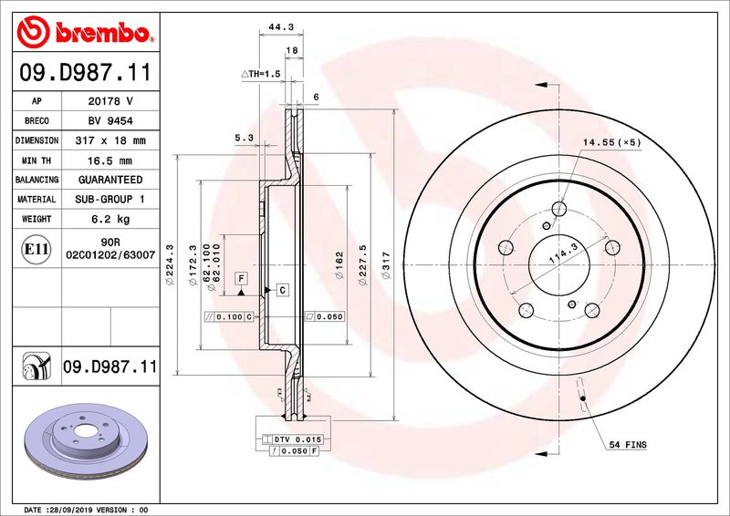 Brake Disc BREMBO 09.D987.11