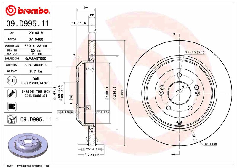 Гальмівний диск BREMBO 09.D995.11