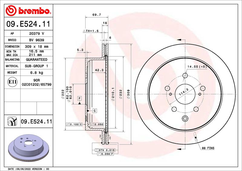 Stabdžių diskas BREMBO 09.E524.11