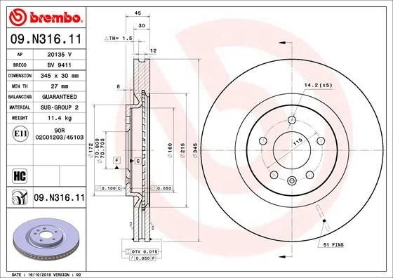 Stabdžių diskas BREMBO 09.N316.11