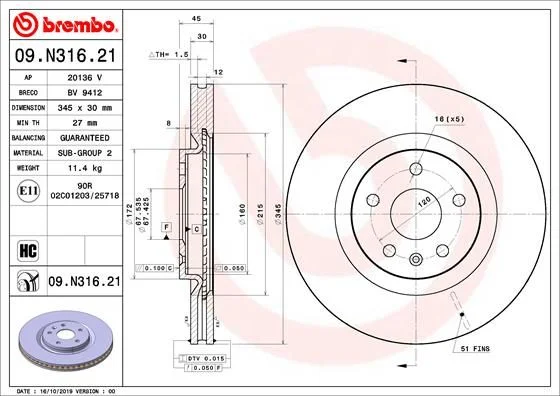Stabdžių diskas BREMBO 09.N316.21