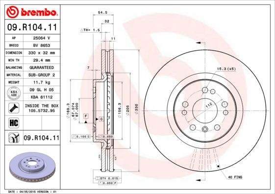 Stabdžių diskas BREMBO 09.R104.11