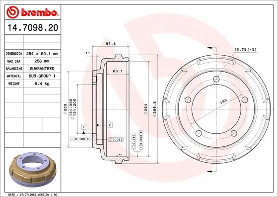 Stabdžių būgnas BREMBO 14.7098.20