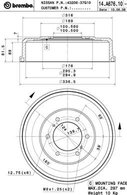 Stabdžių būgnas BREMBO 14.A676.10