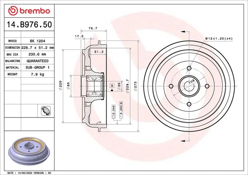 Brake Drum BREMBO 14.B976.50