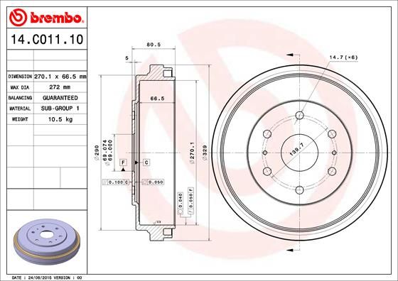 Stabdžių būgnas BREMBO 14.C011.10