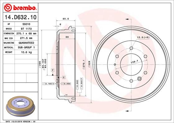 Stabdžių būgnas BREMBO 14.D632.10