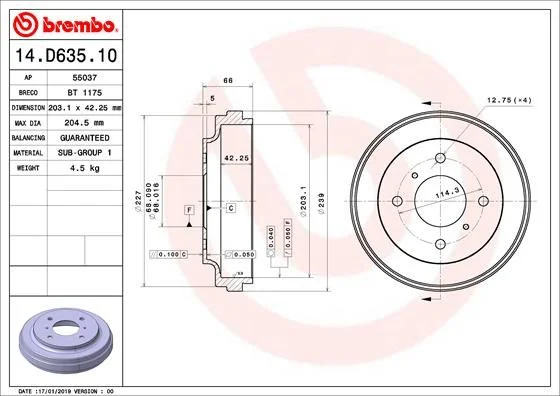 Stabdžių būgnas BREMBO 14.D635.10