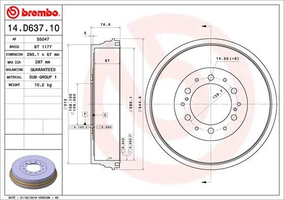 Stabdžių būgnas BREMBO 14.D637.10